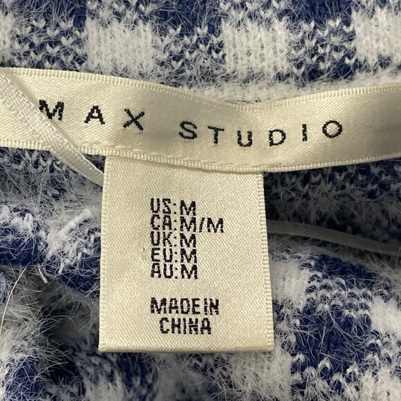 Max Studio Womens Blue/White Fuzzy Checker Jacket Snap Button Front Size M - Picture 6 of 8